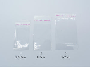 100pcs Clear Self Adhesive Seal Plastic Bags, Transparent Resealable Cellophane OPP Packing Poly Bags, 3.5x5cm, 4x6cm, 5x7cm-BeadBasic