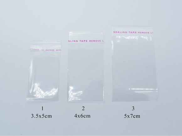 100pcs Clear Self Adhesive Seal Plastic Bags, Transparent Resealable Cellophane OPP Packing Poly Bags, 3.5x5cm, 4x6cm, 5x7cm-BeadBasic