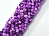 Rain Flower Stone, Purple, White, 6mm Round Beads-BeadBasic