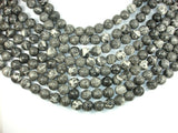 Black Fossil Jasper Beads, 14mm Round Beads, 15.5 Inch