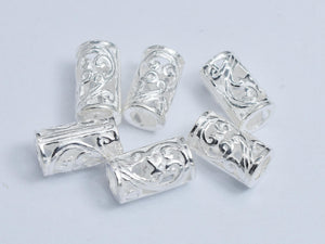2pcs 925 Sterling Silver Beads, 5x8.5mm Tube, Big Hole Filigree