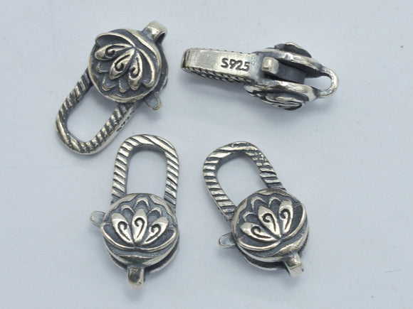 1pc 925 Sterling Silver Lobster Claw Clasp-Antique Silver, Flower Clasp, 14x8mm-BeadBasic