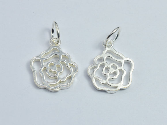 1pc 925 Sterling Silver Flower Rose Charms, 12x14mm-BeadBasic