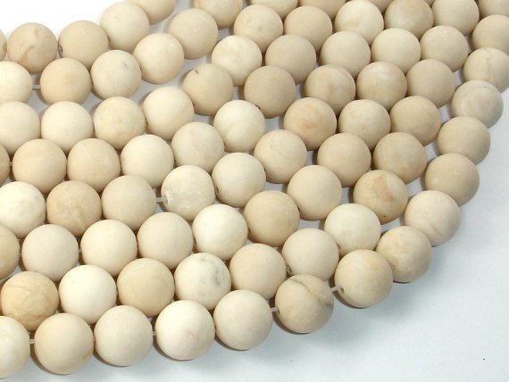 Matte White Fossil Jasper Beads, 10mm Round Beads-BeadBasic