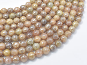 Mystic Coated Sunstone, 8mm Faceted Round Beads, AB Coated-BeadBasic