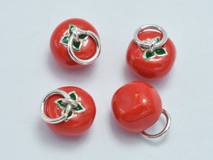 1pc 925 Sterling Silver Charm-Enamel Persimmon Charm 7x7mm-BeadBasic