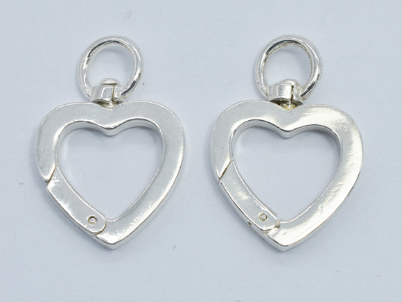 1pc 925 Sterling Silver Swivel Clasp, Spring Gate Heart Clasp 21x14mm-BeadBasic