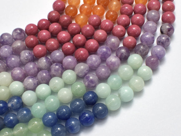 Mixed Stone, Rhodonite, Amazonite, Aventurine, Lepidolite, 6mm (6.7mm)
