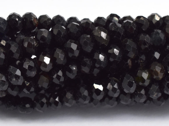 Black Tourmaline, 3x4mm Micro Faceted Rondelle