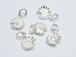 2pcs 925 Sterling Silver Charm Daisy Charm, Flower Pendant, 9mm-BeadBasic