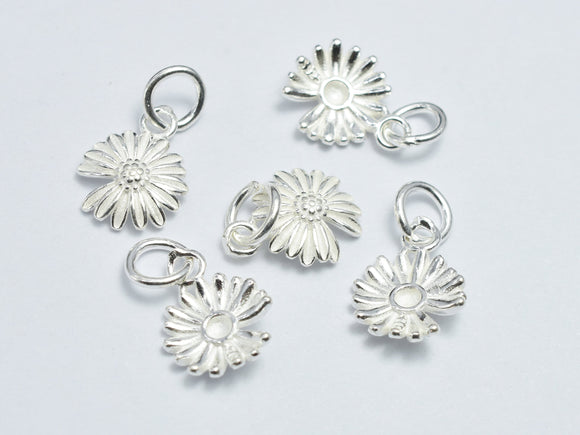 2pcs 925 Sterling Silver Charm Daisy Charm, Flower Pendant, 9mm-BeadBasic