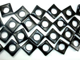Matte Black Stone Beads, 23 x 23 mm Wavy Square Donut Ring Beads-BeadBasic