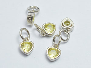 2pcs 925 Sterling Silver Yellow Cubic Zirconia Heart Charm, 5.8x7.5mm-BeadBasic