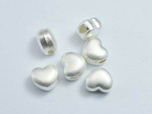 2pcs Matte 925 Sterling Silver 7.6x7mm Heart Beads-BeadBasic