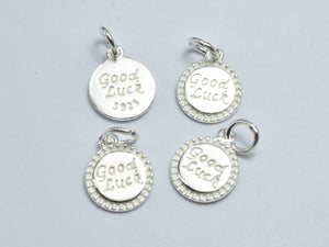 2pcs 925 Sterling Silver Coin Charm, "Good Luck" Charm, 10mm-BeadBasic
