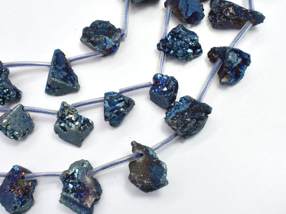 Raw Druzy Quartz Geode - Coated Blue, Approx. 12x15mm Nugget-BeadBasic