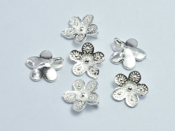 4pcs 925 Sterling Silver Flower Charms, 9.5mm-BeadBasic