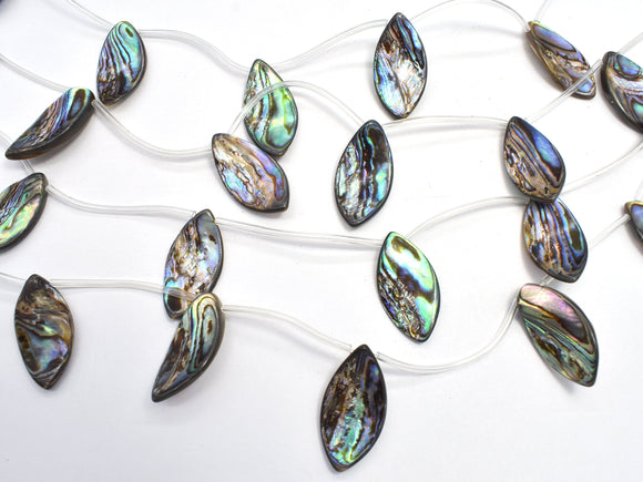 Abalone 13x25mm Curved Marquise Beads, Side Drilled, 14 Inch-BeadBasic