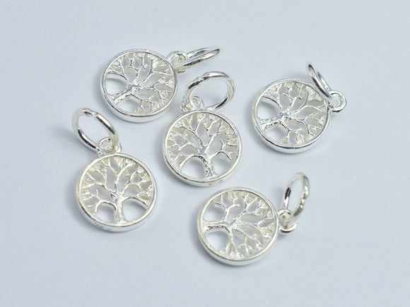 4pcs 925 Sterling Silver Coin Charms, Tree Charms, 8mm-BeadBasic