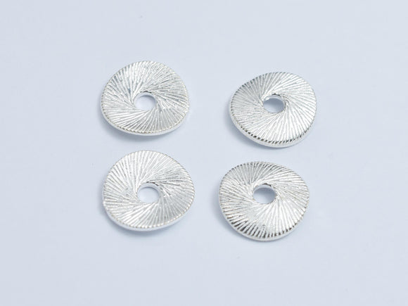 2pcs 925 Sterling Silver Beads, 9.7mm Wavy Coin Beads