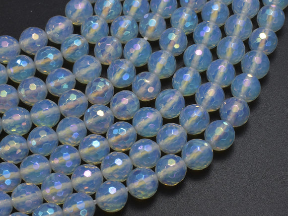 Mystic Coated White Opalite, AB Coated 8mm Faceted Round