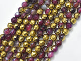 Mystic Coated Banded Agate - Fuchsia & Gold, 6mm, Faceted-BeadBasic