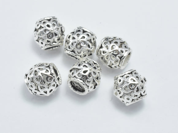 4pcs 925 Sterling Silver Beads-Antique Silver, Filigree Drum Beads, Big Hole Spacer Beads, 7x6.8mm-BeadBasic