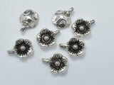 Flower Charms, Zinc Alloy, Antique Silver Tone, 10x14 mm, 20pcs, Hole 2.1mm-BeadBasic