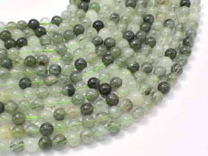 Green Rutilated Quartz Beads, 6mm Round Beads-BeadBasic