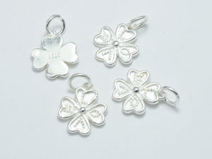 2pcs 925 Sterling Silver Charms, Four Leaf Clover Charms, 10mm-BeadBasic