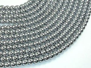 Hematite Beads, Silver, 6mm Round Beads-BeadBasic