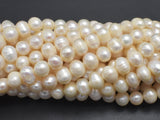 Fresh Water Pearl Beads-White, 7-8mm Potato Beads-BeadBasic