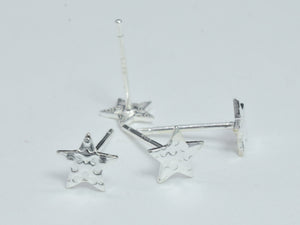 10pcs (5pairs) 925 Sterling Silver Star Pad Earring Stud Post, 6mm Star Pad, 11mm Long-BeadBasic