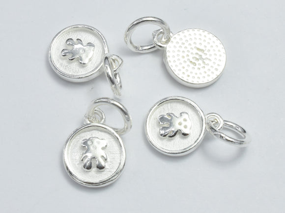 4pcs 925 Sterling Silver Charms, Bear Charms, 7.8mm Coin-BeadBasic