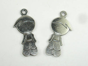 Boy Charms, Boy Pendant, Zinc Alloy, Antique Silver Tone, 18x40 mm, 5 pcs-BeadBasic