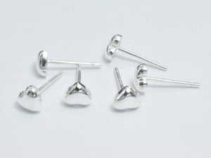 10pcs (5pairs) 925 Sterling Silver Heart Pad Earring Stud Post, 5x4.5mm Heart Pad, 11mm Long-BeadBasic