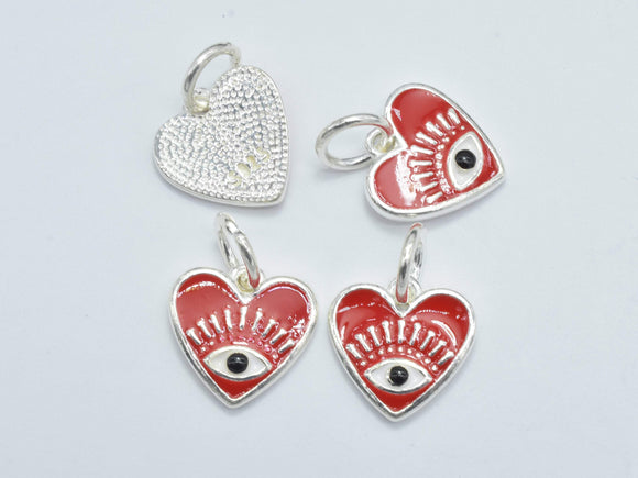 1pcs 925 Sterling Silver Charm-Enamel Heart Charm, Heart Pendant-BeadBasic