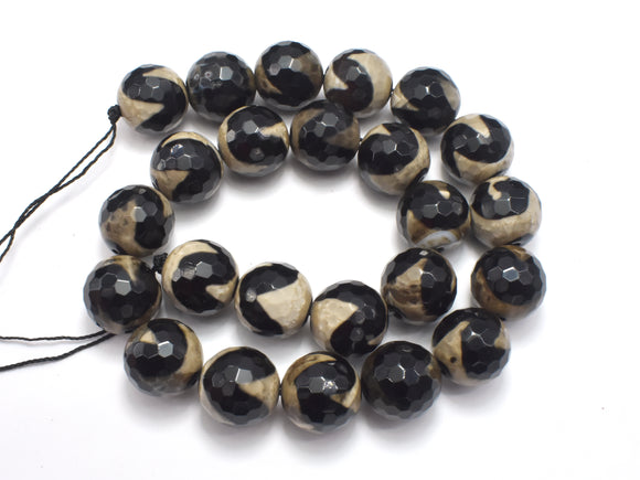 AGATE BEADS, TIBETAN AGATE, 15.5MM FACETED ROUND-BeadBasic