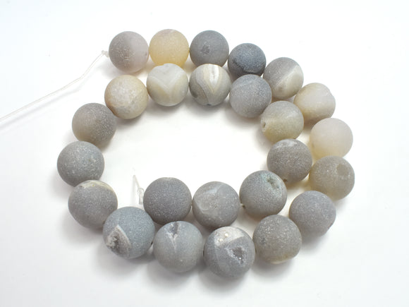 Druzy Agate Beads, Geode Beads-Gray, 16mm Round Beads-BeadBasic