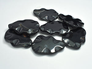 Black Agate, 38x55mm Wavy Flat Teardrop Beads-BeadBasic