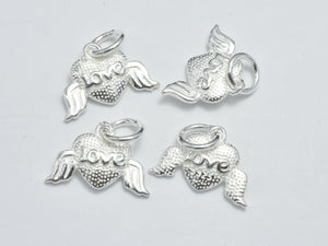 2pcs 925 Sterling Silver Charms, Heart with Wings Charms, 14x9.5mm-BeadBasic