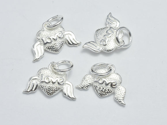 2pcs 925 Sterling Silver Charms, Heart with Wings Charms, 14x9.5mm-BeadBasic