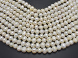 Fresh Water Pearl Beads-White, 8.5-10mm Potato Beads, 13.5 Inch-BeadBasic