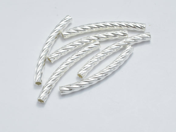 4pcs 925 Sterling Silver Twisted Curved Tube, Curved Tube, 2.5x25mm-BeadBasic
