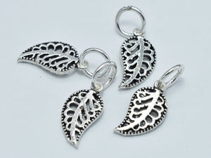 2pcs 925 Sterling Silver Charms-Antique Silver, Leaf Charm, 14x7mm-BeadBasic