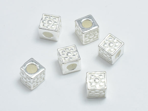 4pcs 925 Sterling Silver Beads, 4x4mm Cube Beads, Big Hole beads-BeadBasic