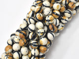 Rain Flower Stone, Creamy White, Black, 8mm Round Beads-BeadBasic