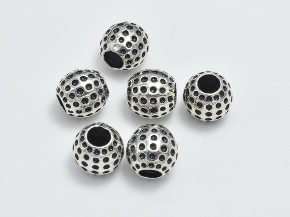 2pcs 925 Sterling Silver Beads-Antique Silver, 7.2x3.6mm Drum Beads, Big Hole Spacer-BeadBasic