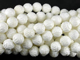 Tridacna Shell Beads, 10mm (10.5mm) Carved Lotus Flower Round Beads-BeadBasic