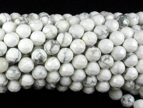 White Howlite Beads, Faceted Round, 8mm, 15 Inch-BeadBasic